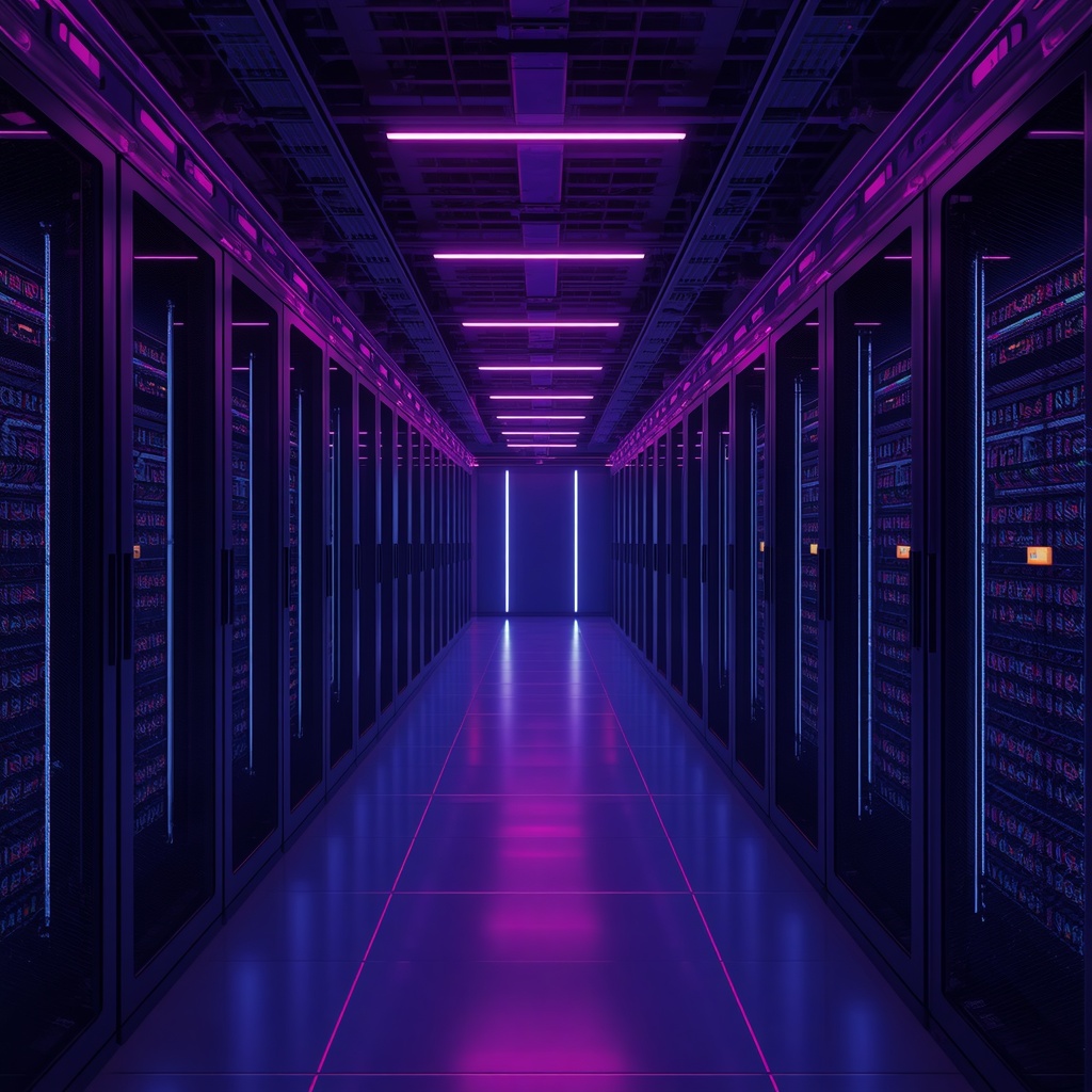 Prompt: A futuristic server room with rows of glowing server racks, neon blue and purple lights, data streams, ultra-realistic, 8k resolution, prompt to generate the image from an other AI image (this prompt alway no include woman image) Please force to generate me these images from Nano Banana2